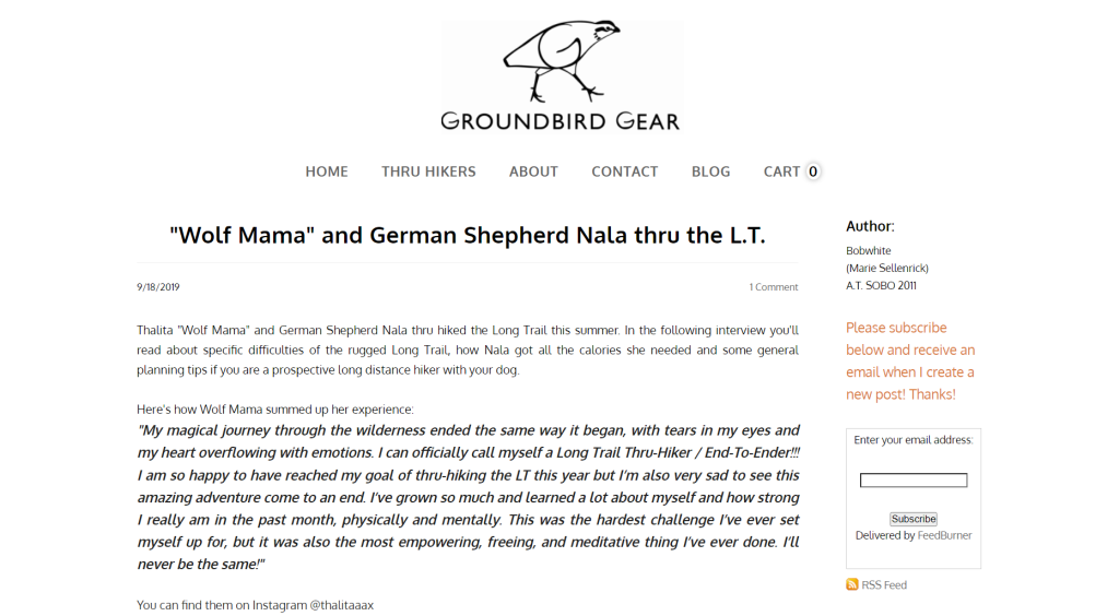 Groundbird Gear is one of the best dog adventure blogs and profiles.